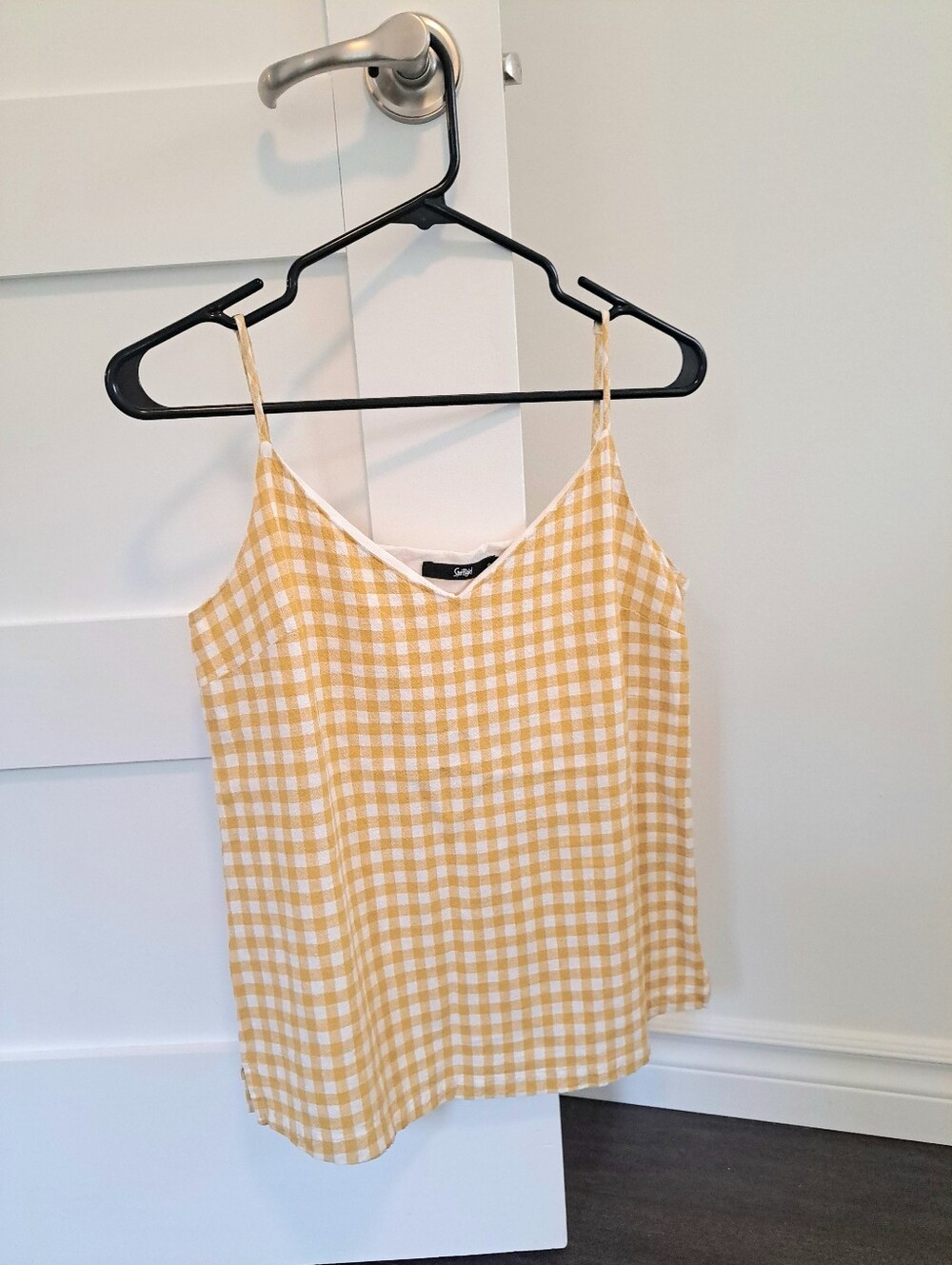 Yellow and white gingham-print linen camisole